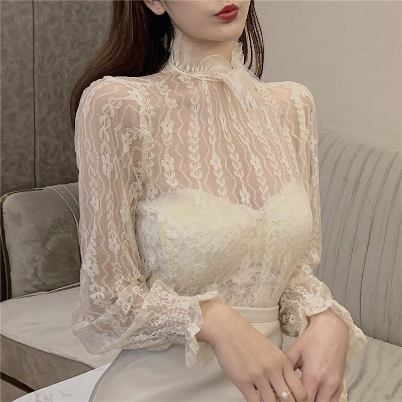 Lace blouse with half high neck