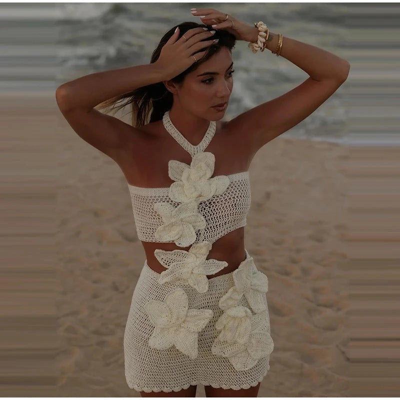 Knitted Flower Women's Mini Dress