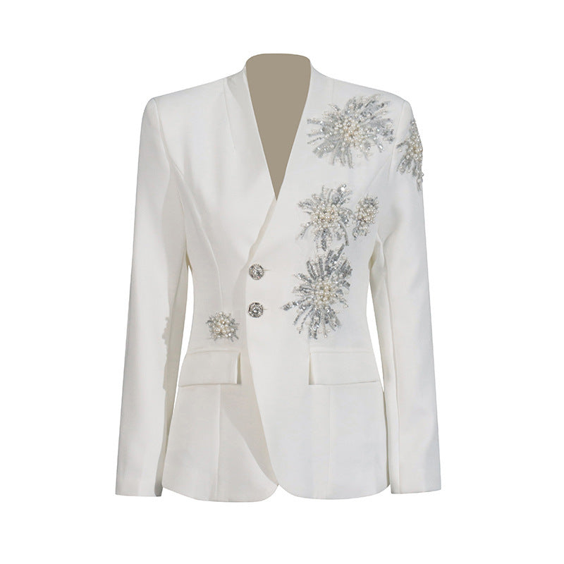 Rhinestone Design Solid Color Suit