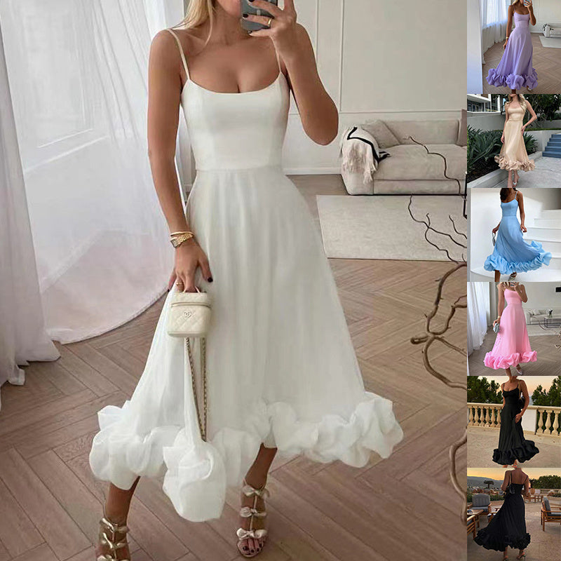 Fashion Suspenders Large Flower Swing Dress