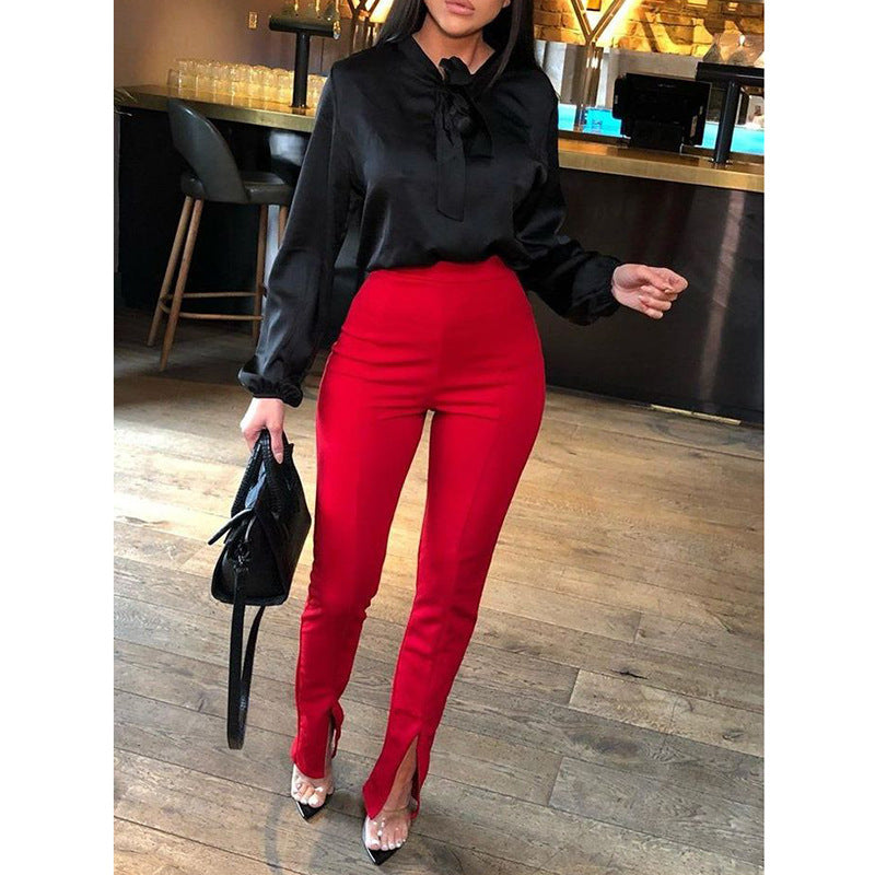 Solid color high waist pants