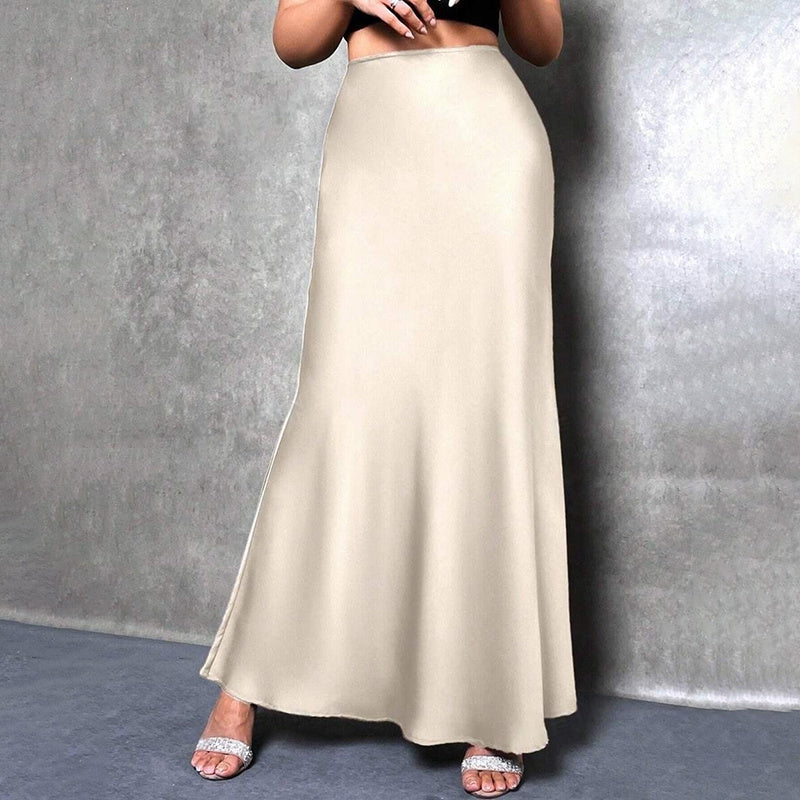 Satin High Waist Flared Midi Skirt