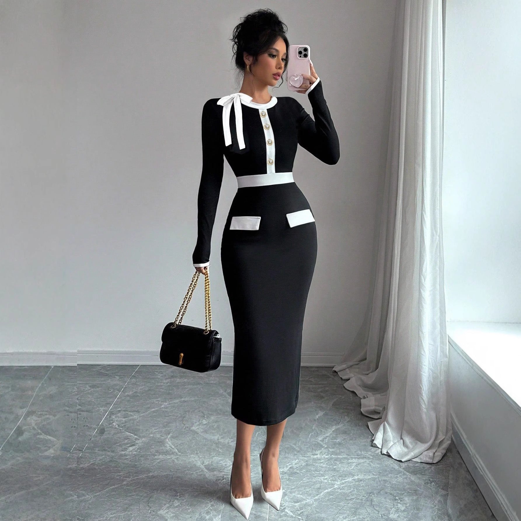 black and white dress casual – M Chic Boutique **Belt Not Included** Black LBD Little Black Dress Color:Romantic Blue sale-by-price-up-to-50%-Off
