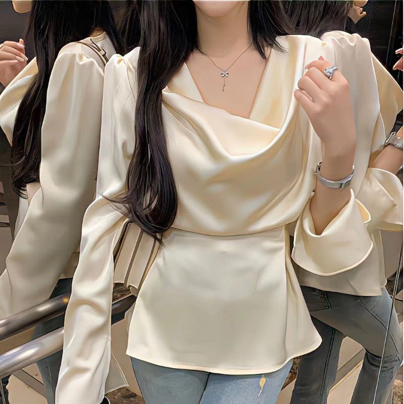 Irregular Bell Sleeve Satin Shirt