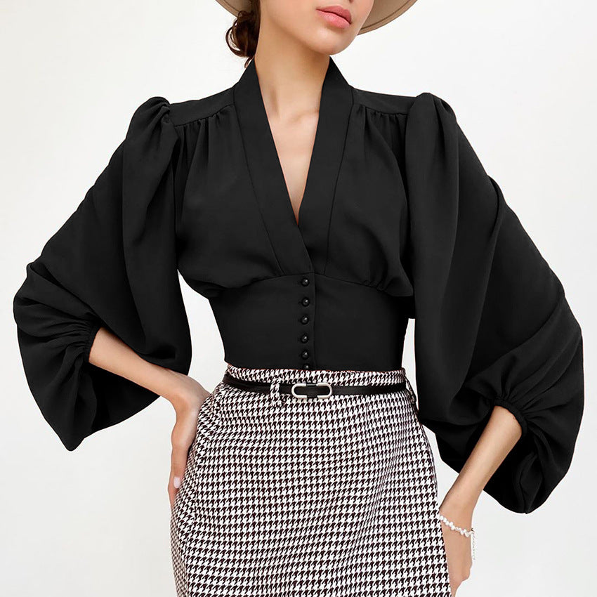 V Neck Button Down Blouse