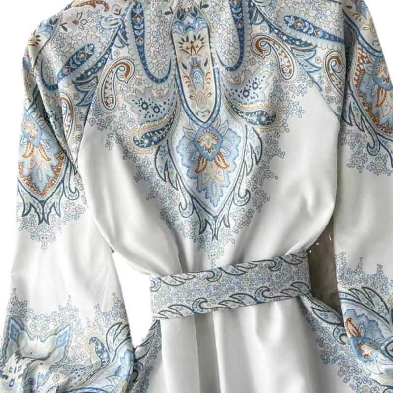Style Lapel Lantern Sleeve Printed Dress
