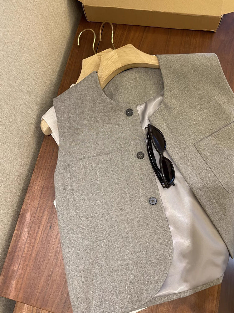 Loose Round Neck Sleeveless Suit Vest