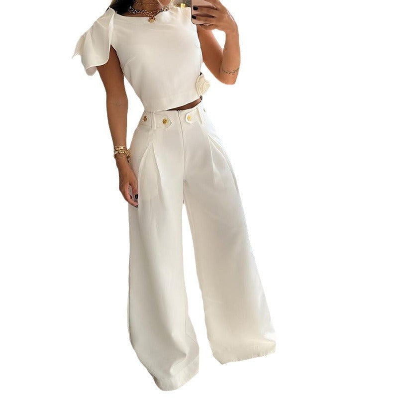 Petal Sleeve Blouse And Pant Set