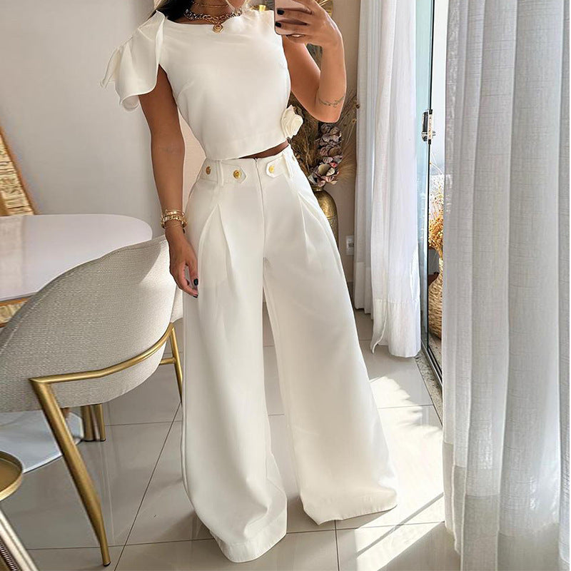 Petal Sleeve Blouse And Pant Set
