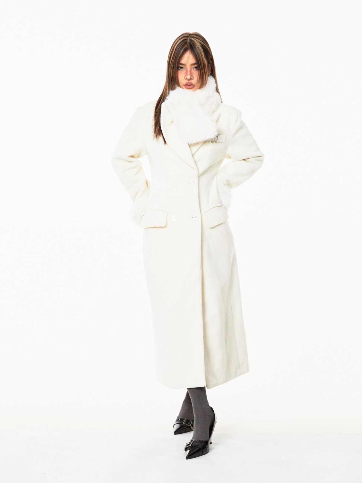 Waist-tight Woolen Fur Overcoat