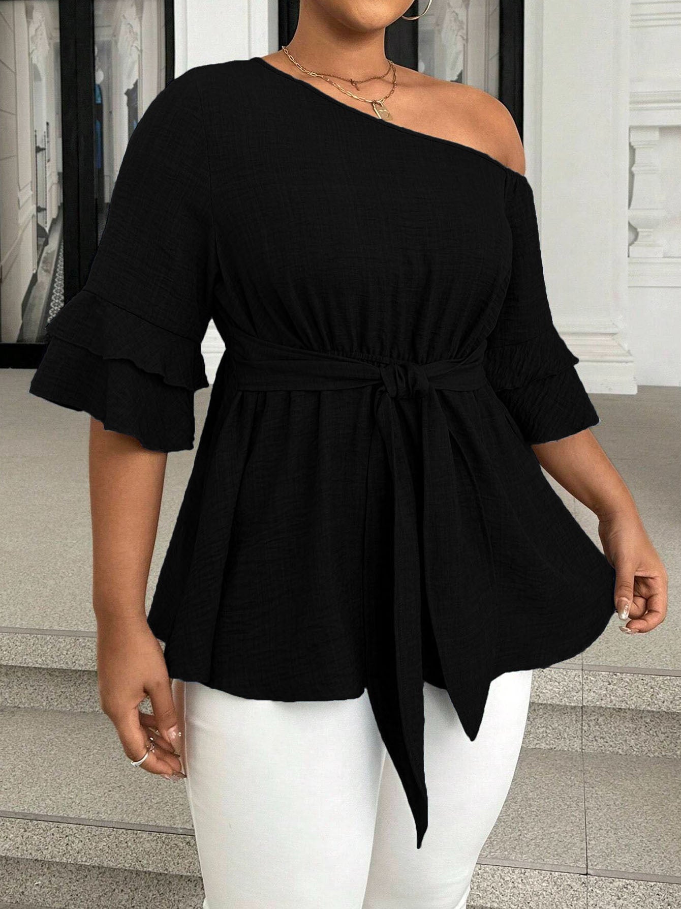 Women's Plus Size One-Shoulder Blouse