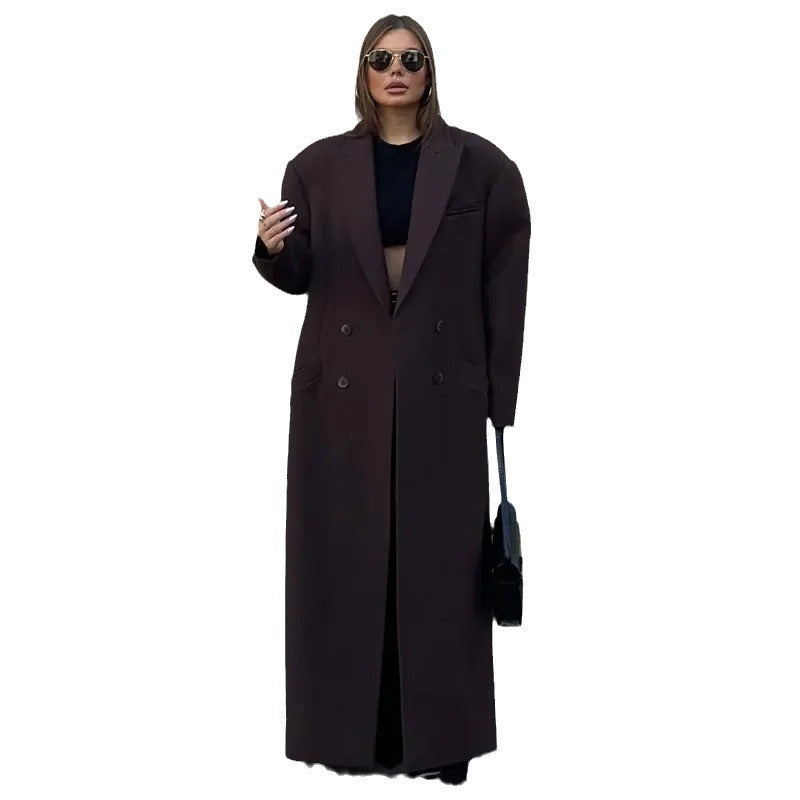 Solid Double Breasted-pocket Coat