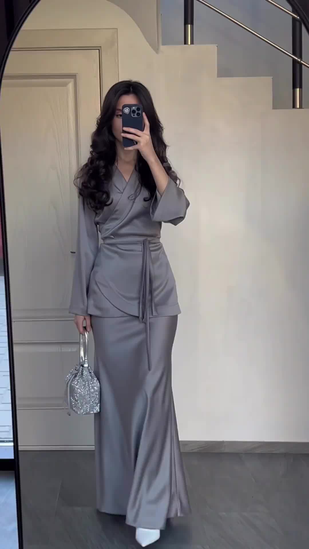 Satin Patchwork Long Dress
