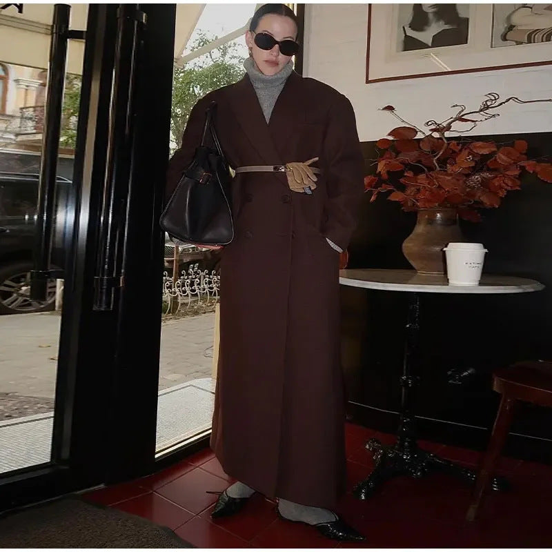 Solid Double Breasted-pocket Coat