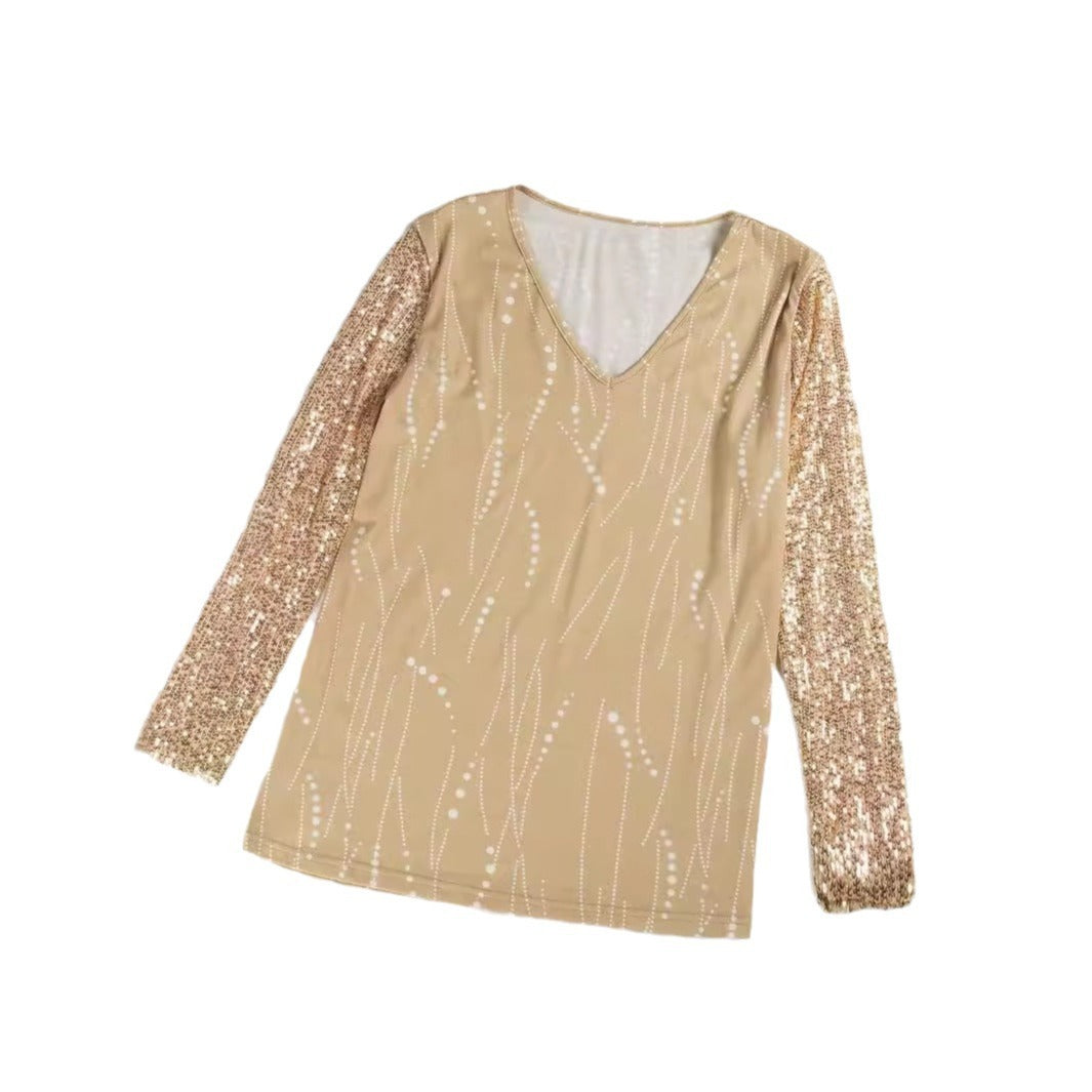 Silk V-neck Sequins Top
