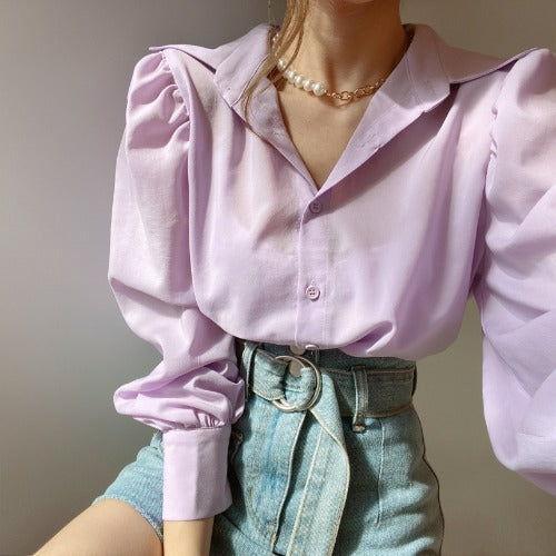 Lapel Single-breasted Sleeve Shirt