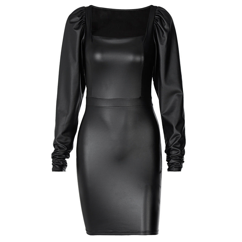 Square collar slim fit dress