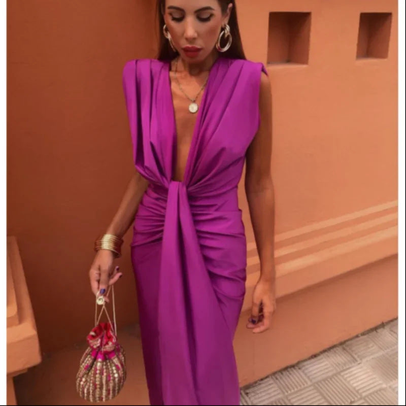 Lace High Waist V-neck Dress