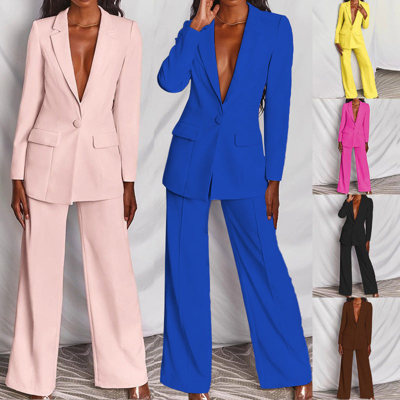 Solid Long Sleeve Blazer Suit