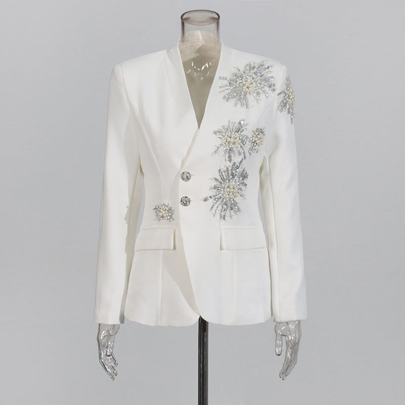 Rhinestone Design Solid Color Suit