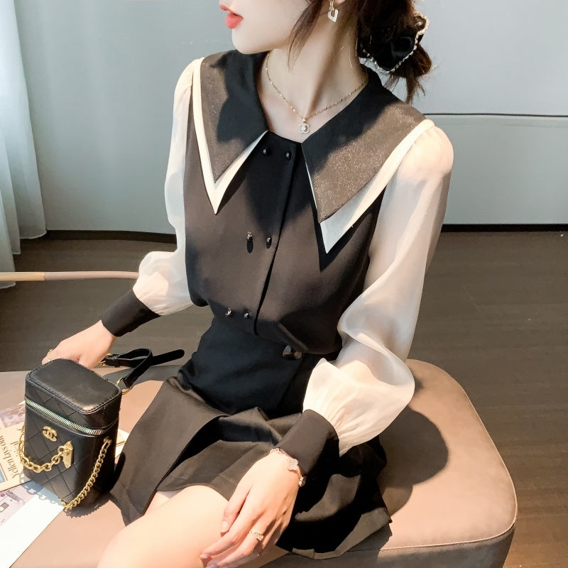 Long Sleeve Double Layer Blouse
