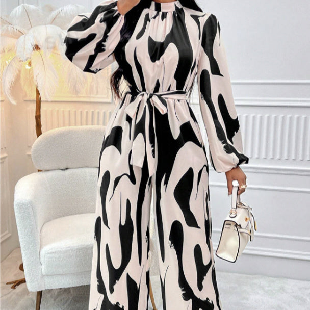 Long Sleeved Printed Jumpsuit