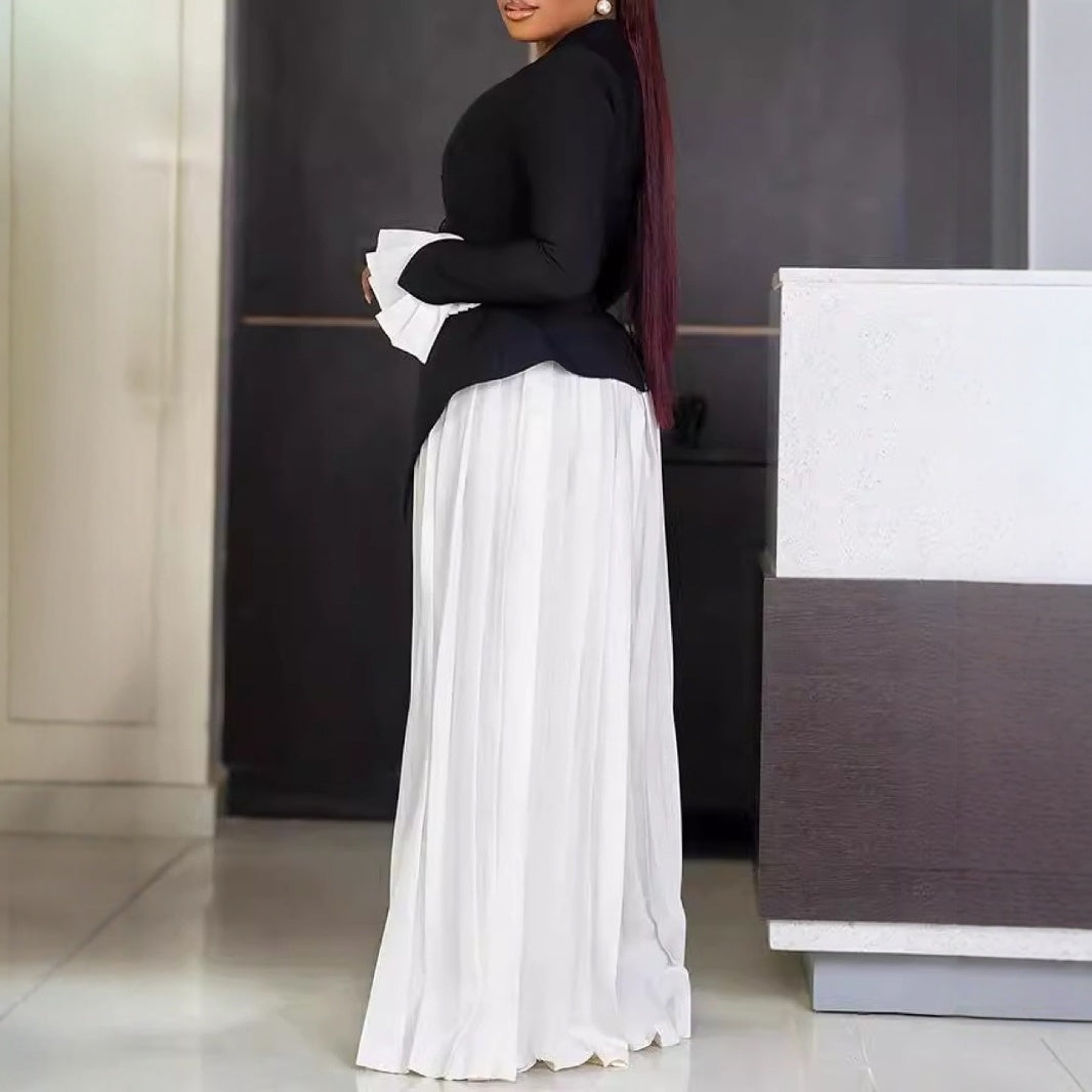 Pleated Blouse And Pants Suit