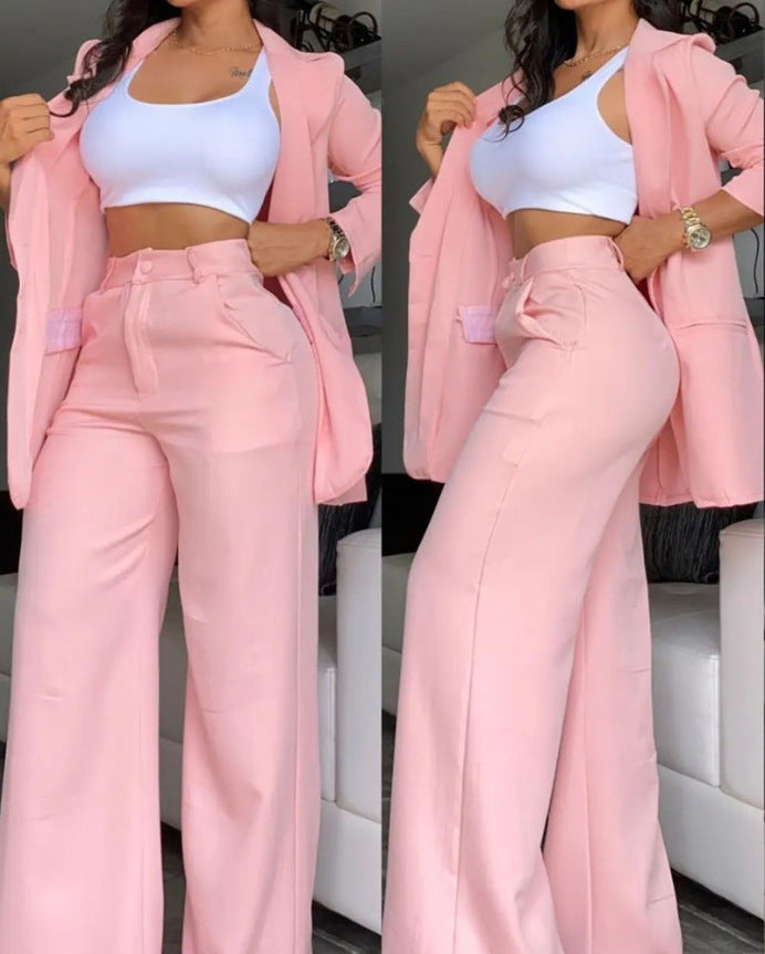 Pure Color Split Sleeve Lapel Suit