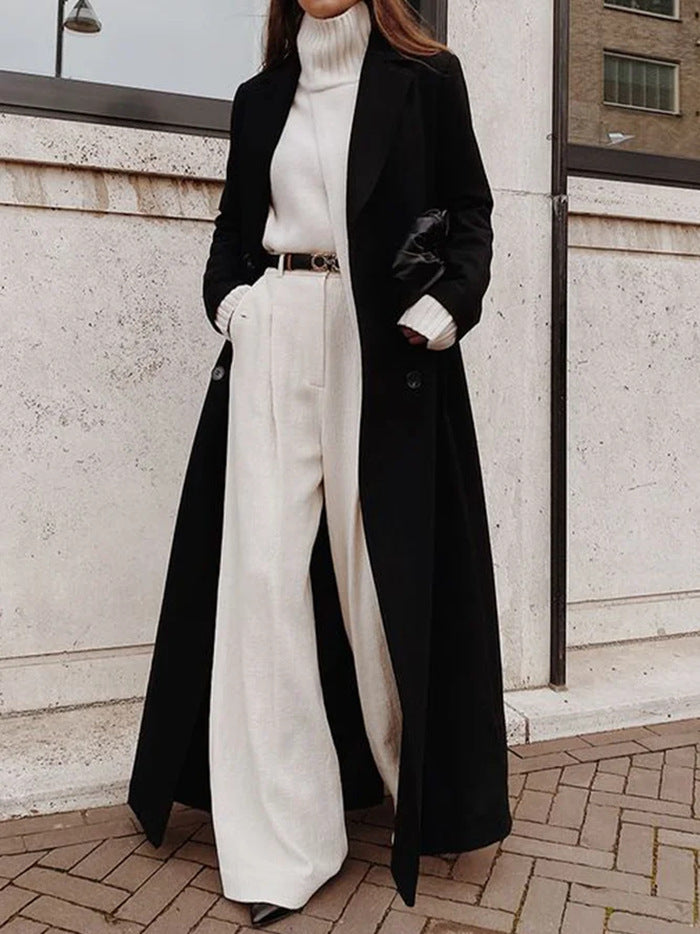 Long Pure Color Woolen Coat