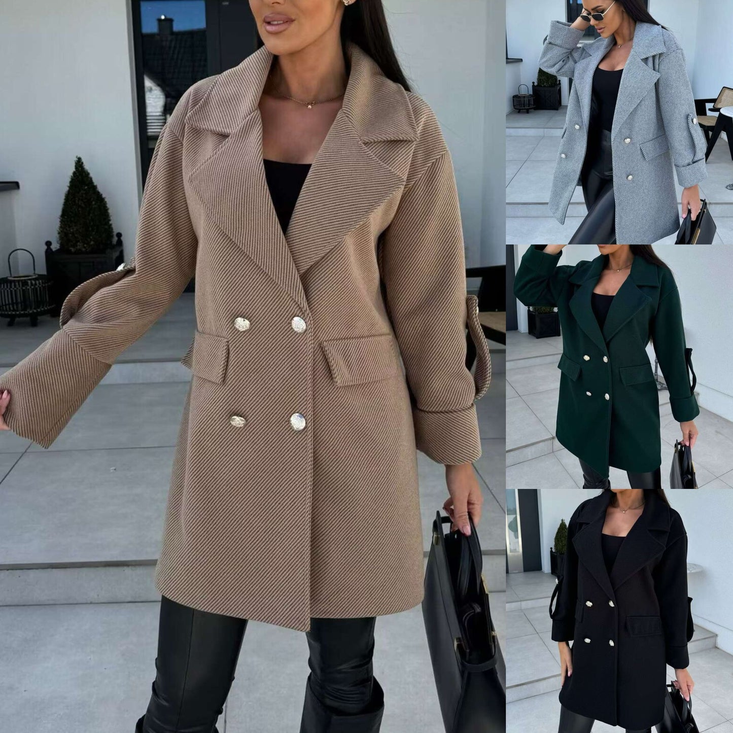 H-shaped Suit Collar Woolen Coat