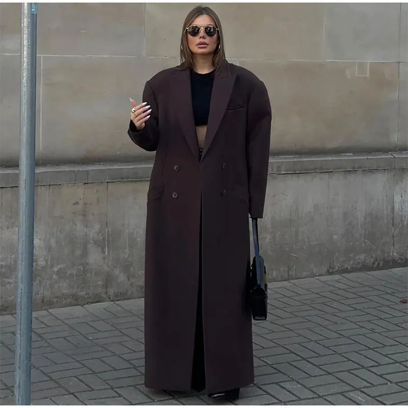 Solid Double Breasted-pocket Coat