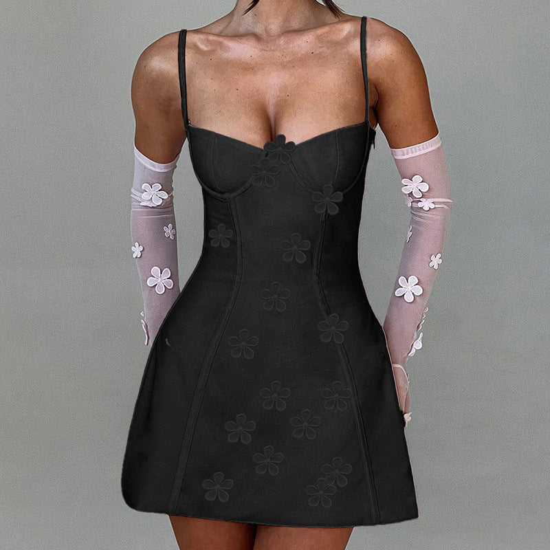 Three-dimensional Flower Suspender Dress