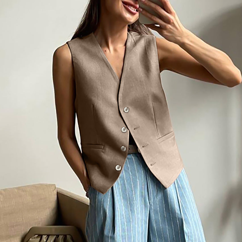 V-neck Sleeveless Vest Suit