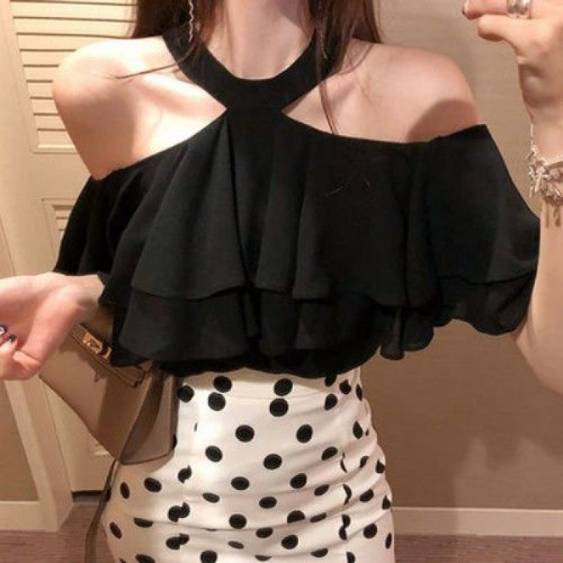 Halter Off-shoulder Ruffled Top