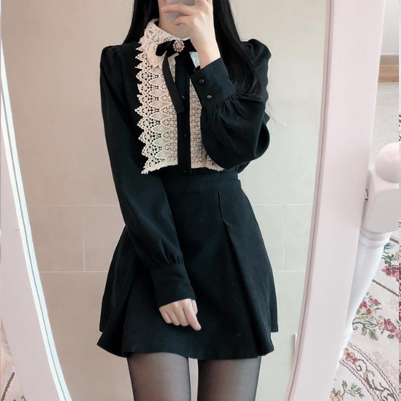 Lace Bow Elegant Long Sleeve Dress