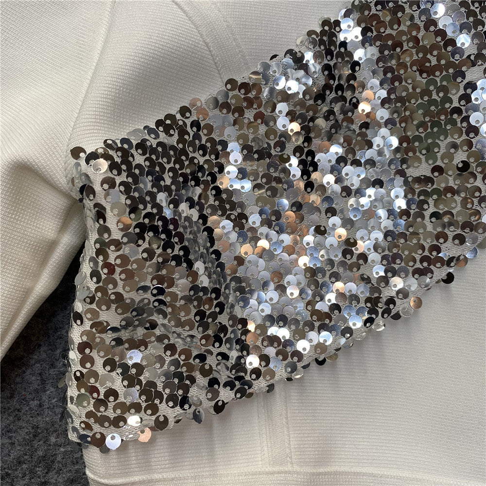 Solid Elegant Sequin Long Sleeve Bandage Dress
