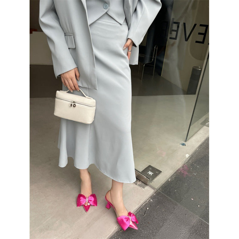 Pointed Toe Rhinestone Bowknot High Heel
