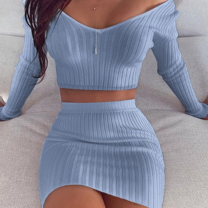 V-neck Skirt Suit
