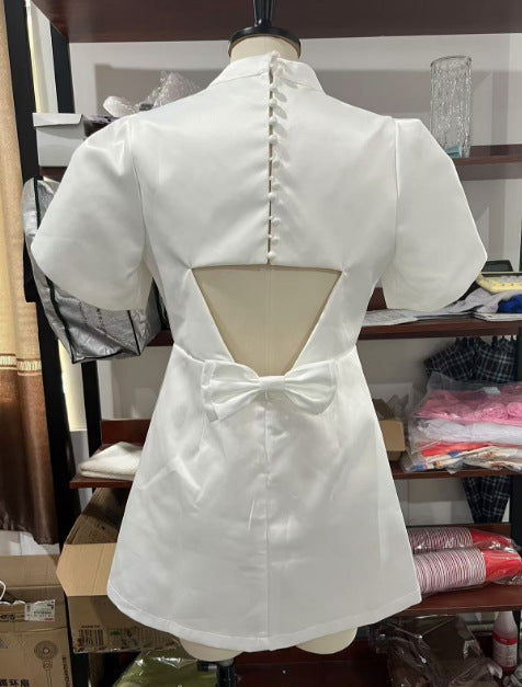 Elegant Half Turtleneck Back Hollow Dress