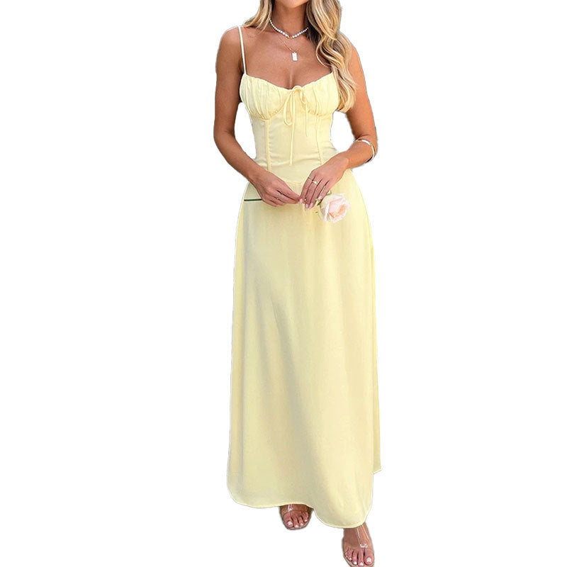 Elegant Lace-up Backless A- Line Dress