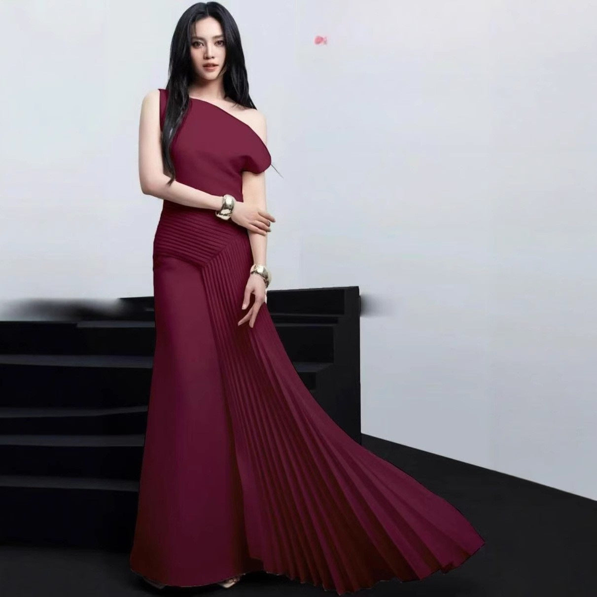 French Style Sloping Shoulder Dress