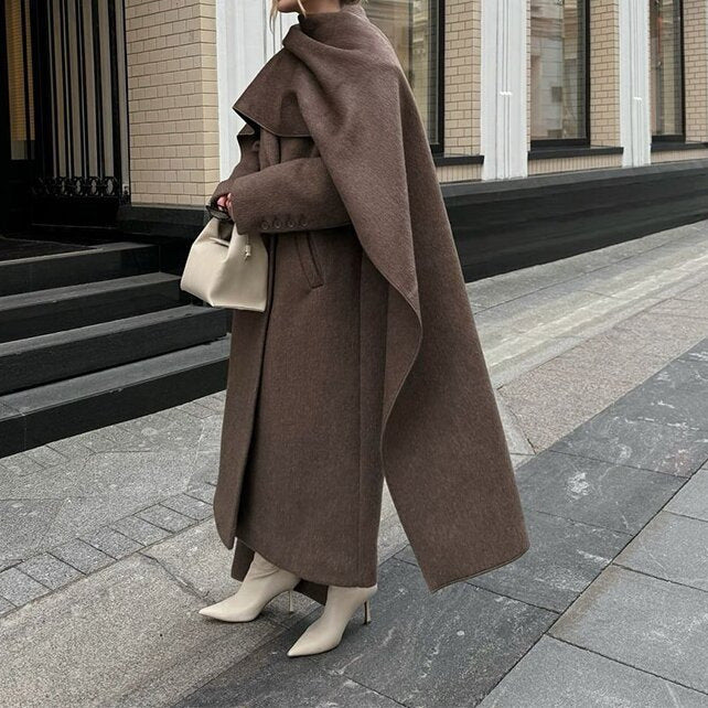 Scarf Collar Woolen Coat