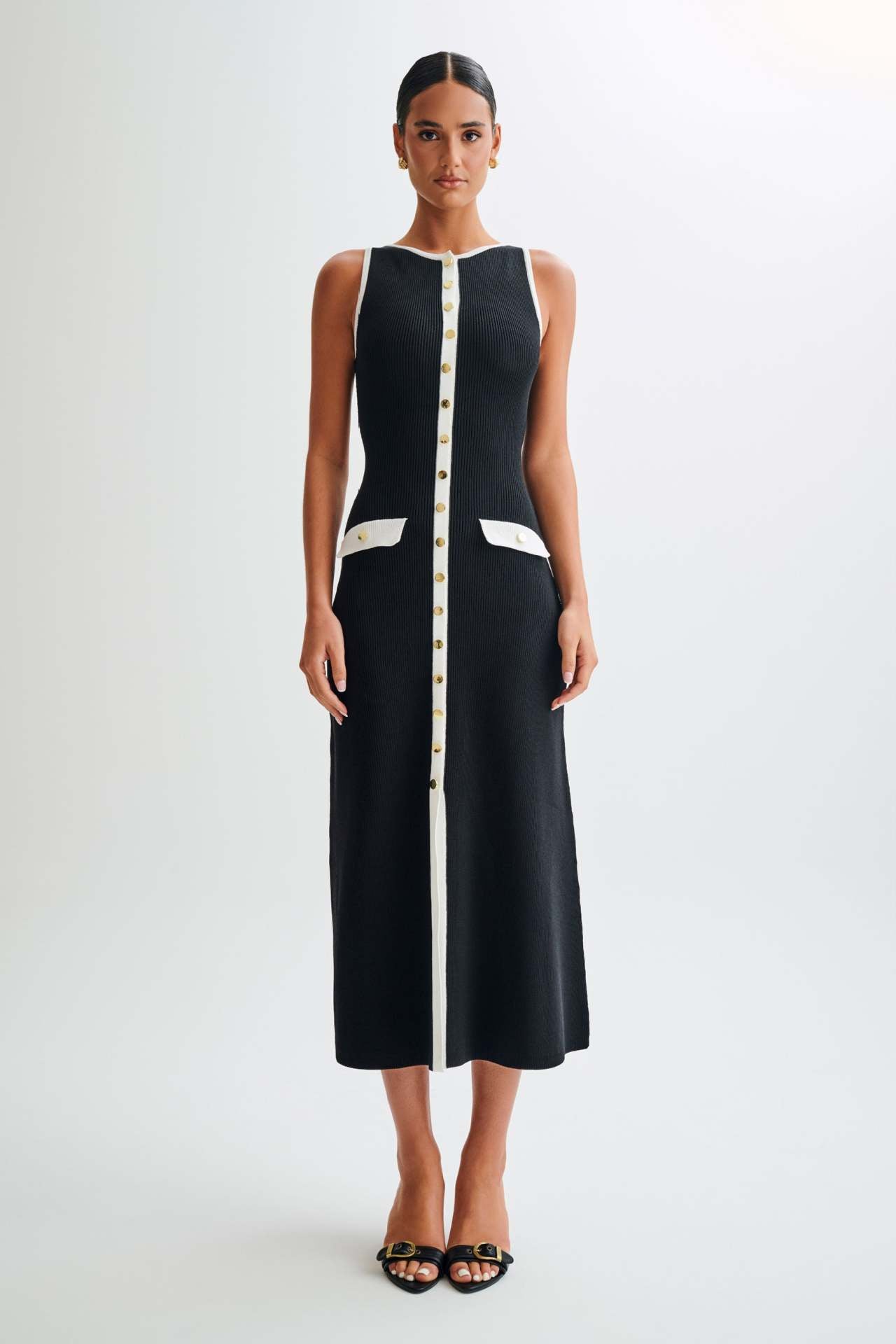 Knitted Elegant Sleeveless Button Long Dress