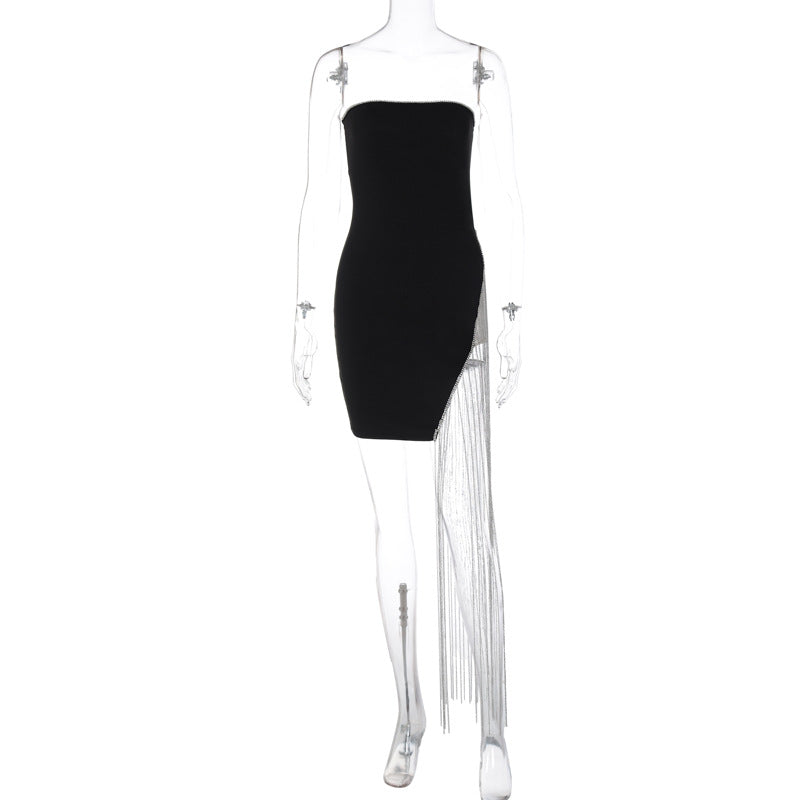 Solid Color Tassel Split Dress