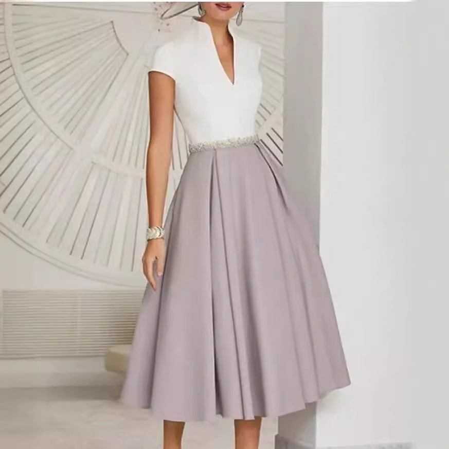 V Neck Large Swing Dress