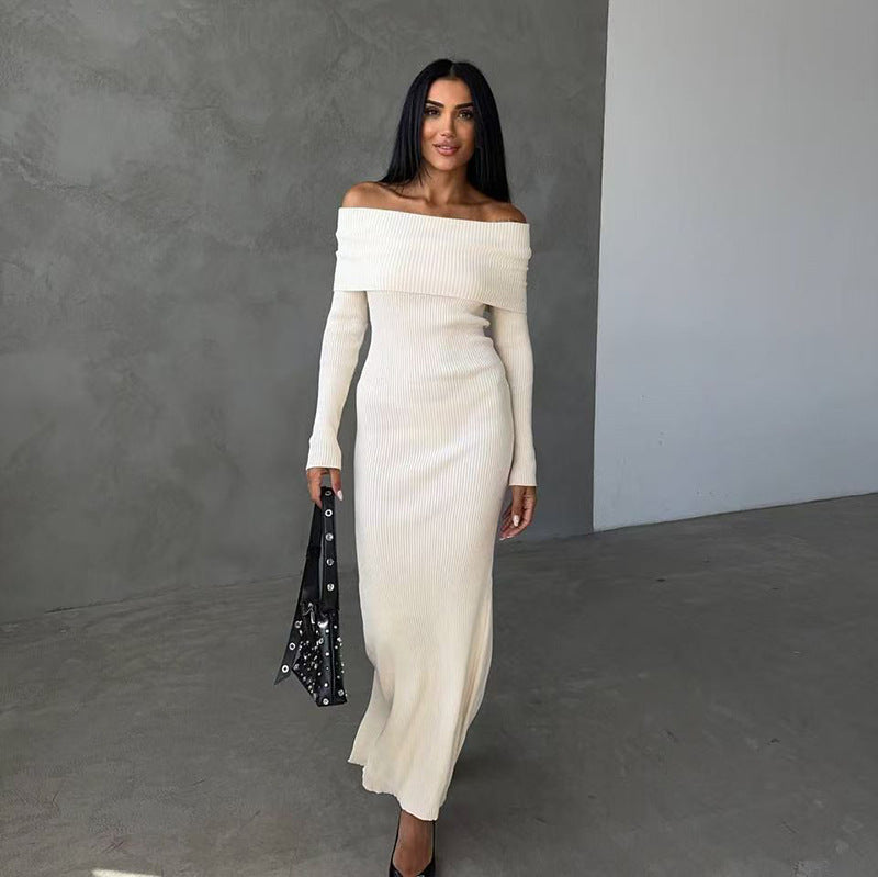 Elegant Slim-fit Sheath Stripes Knitted Dress