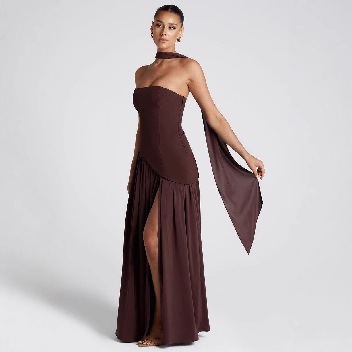 Color Matching Tube Top Off-the-shoulder Dress