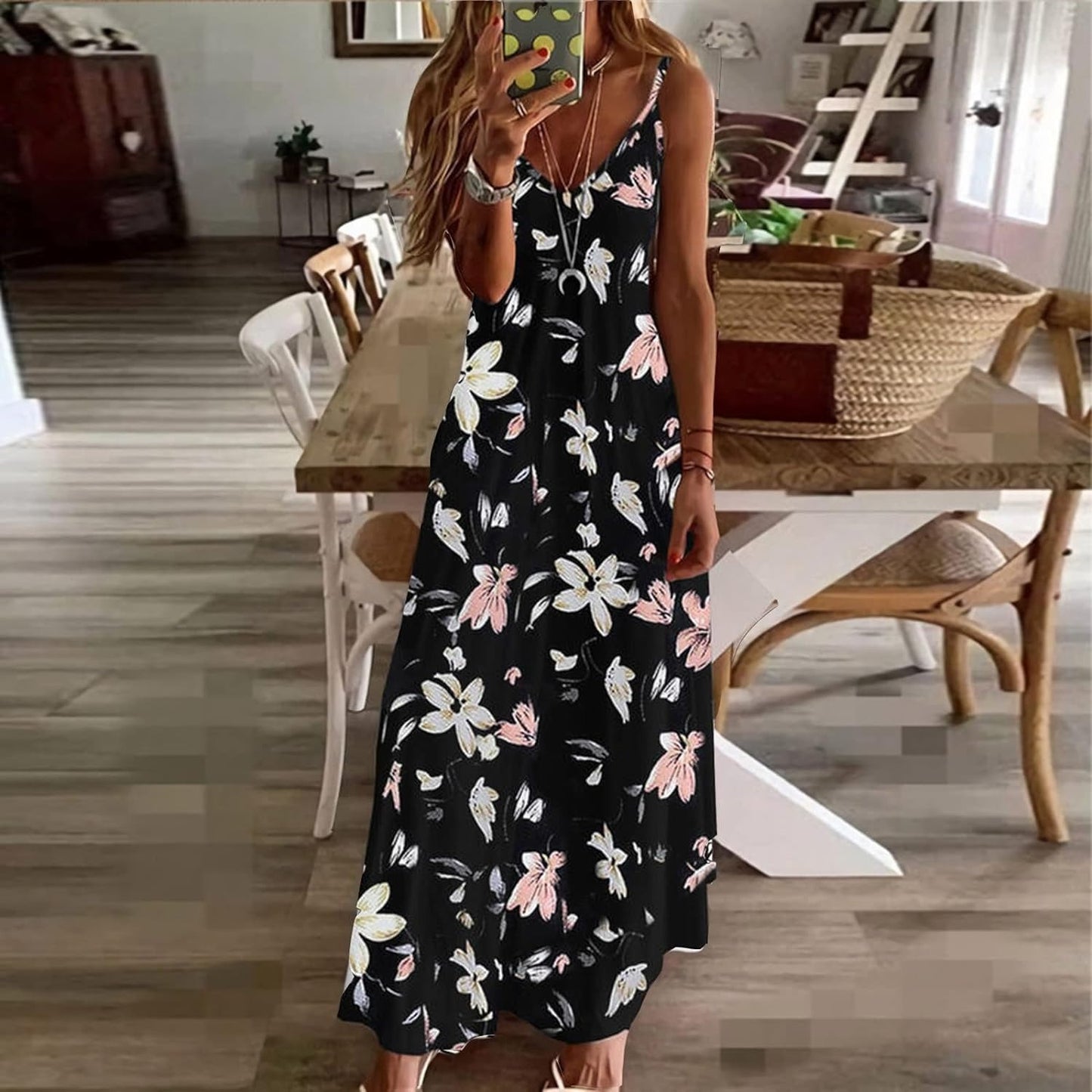 Spaghetti Strap Elegant Beach Skirt Loose Dress