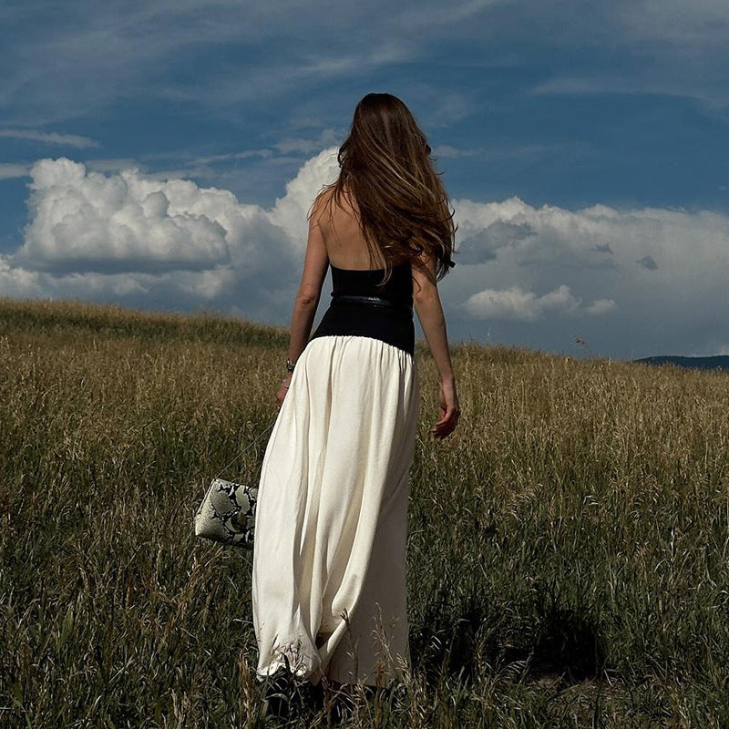 Stitching Pleated Elegant Slim Mop Dress