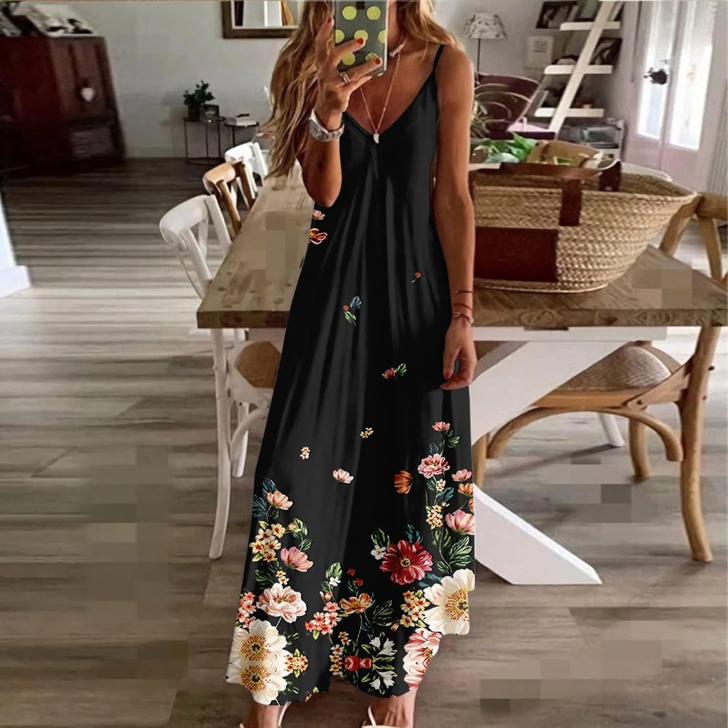 Spaghetti Strap Elegant Beach Skirt Loose Dress